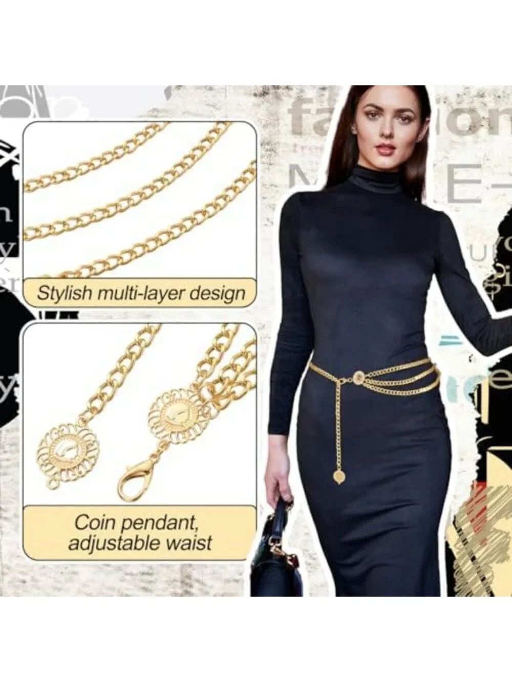 6 Pcs Gold Silver Multi-Layer Waist Chain Belt for Women - Adjustable Body